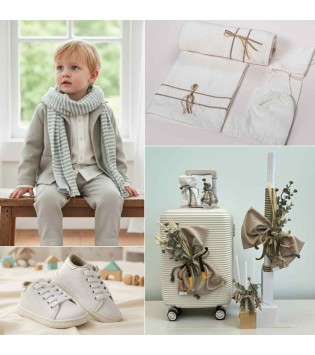 Πακέτο Βάπτισης Ευκάλυπτος & Χρυσό Μονόγραμμα