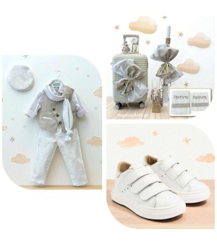 Πακέτο Βάπτισης Χρυσό Μονόγραμμα Λευκό-Μπεζ