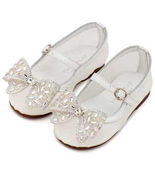 Babywalker Γοβάκι Από Ύφασμα Φιλντιρέ Και Φιόγκο Στρας EXC5903-WHITE