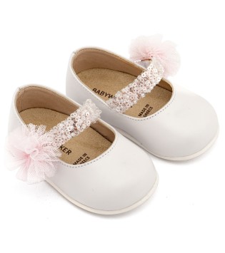 Babywalker Γοβάκι Μονή Μπαρέτα Τρέσα Και Τούλινο Πον-Πον PRI2657-WHITE-PINK