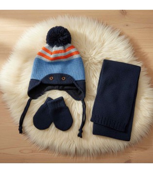 Βρεφικό Σετ Σκουφάκι-Γάντια-Κασκόλ Μπλε Βρεφικό Σετ Σκουφάκι-Γάντια-Κασκόλ Μπλε