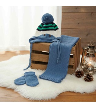 Βρεφικό Σετ Σκουφάκι-Γάντια-Κασκόλ Μπλε Ραφ Βρεφικό Σετ Σκουφάκι-Γάντια-Κασκόλ Μπλε Ραφ