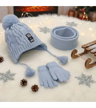 Σετ Σκουφάκι-Γάντια-Κασκόλ Σιέλ Σετ Σκουφάκι-Γάντια-Κασκόλ Σιέλ
