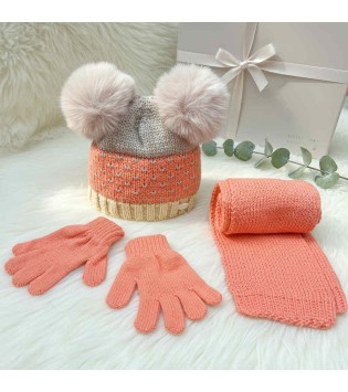 Σετ Σκουφάκι-Γάντια-Κασκόλ Σομόν Σετ Σκουφάκι-Γάντια-Κασκόλ Σομόν