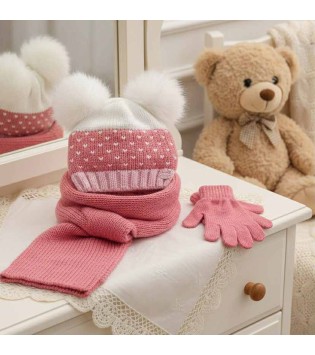 Σετ Σκουφάκι-Γάντια-Κασκόλ Ροζ Σετ Σκουφάκι-Γάντια-Κασκόλ Ροζ