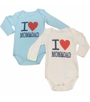 Σετ Εσώρουχα Φορμάκια Μακρυμάνικα  Love Mom & Dad Σιέλ