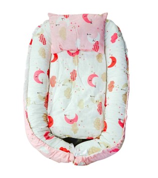 Βρεφική Φωλιά Διπλής Όψεως & Μαξιλάρι Ροζ Βρεφική Φωλιά Διπλής Όψεως & Μαξιλάρι Ροζ