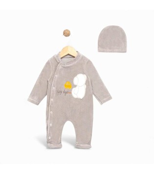 Βρεφικό Φορμάκι Βελουτέ & Σκουφάκι Μπεζ