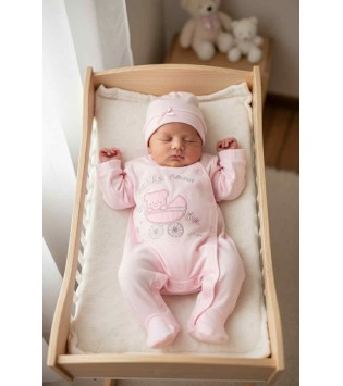 Βρεφικό Φορμάκι Interlock & Σκουφάκι Ροζ