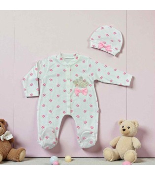 Βρεφικό Φορμάκι Interlock & Σκουφάκι Κορώνες