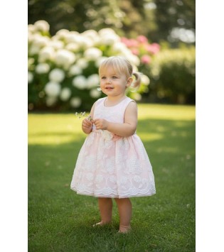 Abel & Lula Φόρεμα Οργάντζα Κεντητή Ροζ